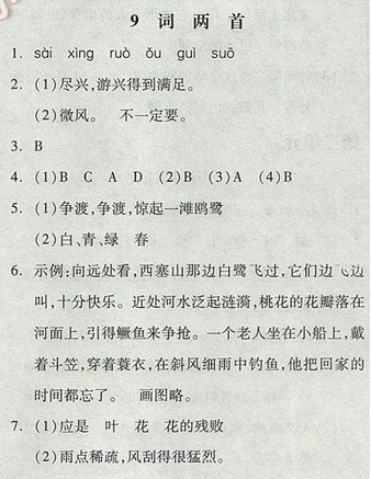 苏教版2017年六年级语文下册全品学练考 9.词