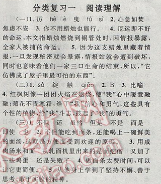 启东黄冈作业本六年级语文下册江苏版分类复习